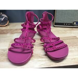 Kenneth Cole Reaction Slim Jewel Gladiator Flats Sandals Women's 8.5 Pink Zipper